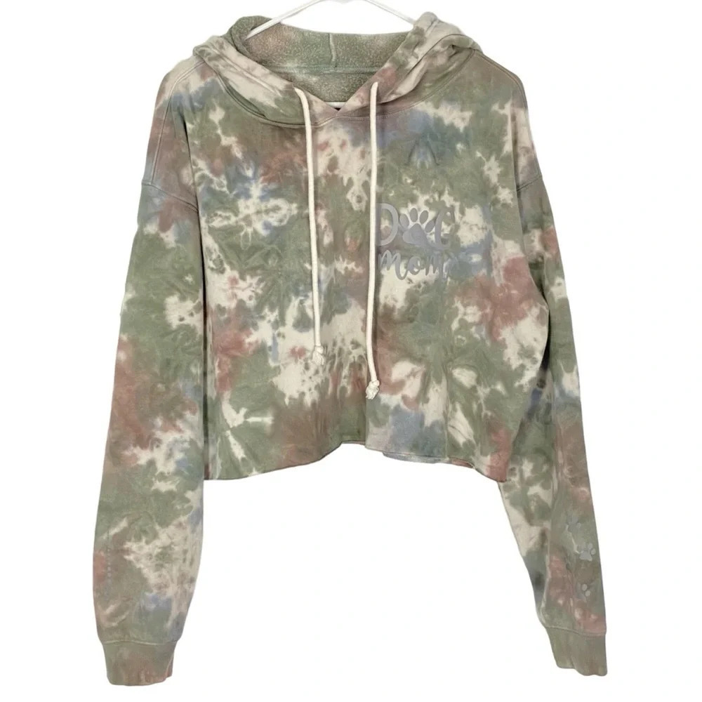 Handmade Dog Mom Tie Dye Hoodie Sweatshirt Pullover Womens Medium Camo Green